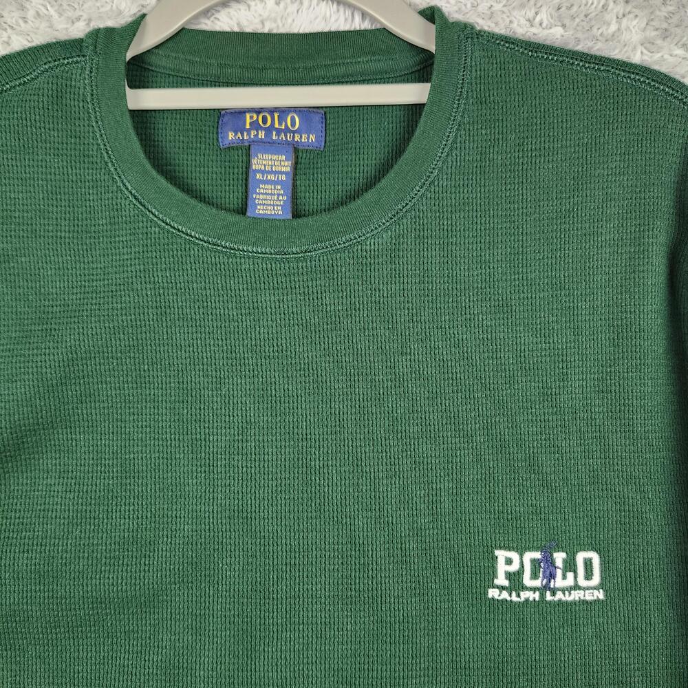 Polo Ralph Lauren Shirt Mens XL Green Waffle Knit Thermal Logo Lounge Pajama